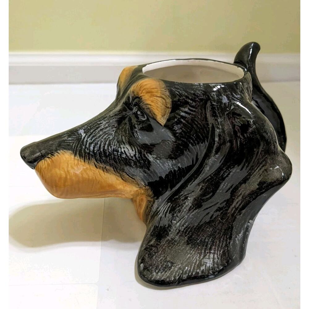 New 3D Handmade Ceramic Dachshund Dog Face Coffee Mug Black Puppy
